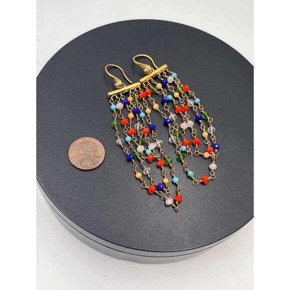 Henri Bendel Rainbow Multicolor Bright Beaded Chandelier Pierced Earrings New - Picture 5 of 8